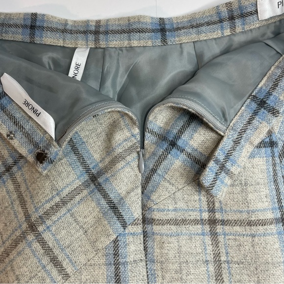 PINORE Wool Blend Off-White Gray Light Blue Skirt Ruffle Hem Lined Size Small - Picture 3 of 7